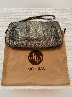 Monsac Metallic Wristlet Clutch in Bronze Pewter